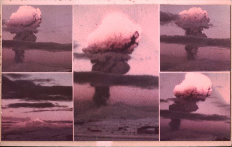 Photo series of eruption on 19 February 1974, including a "before" shot. Taken from Naval Station Adak.