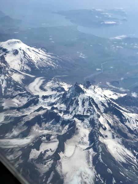 Roundtop Mountain (L) and Isanotski Peaks (R) from the air.