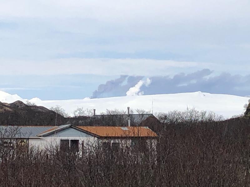 Mount Veniaminof in eruption, as viewed from Perryville, about 22 miles southeast of the volcano, March 9, 2021. Photo courtesy of Austin Shangin.