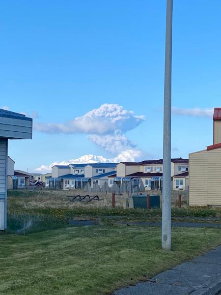 Tyler Ellis (Discovery Drilling) captured this photo of Great Sitkin erupting on May 25, 2021 from Adak. Ellis reports &quot;It was a very loud explosion&quot;