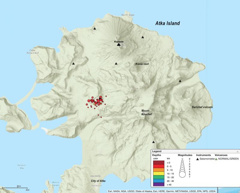 Recent earthquake hypocenters at Atka volcanic complex, August 11, 2021. 