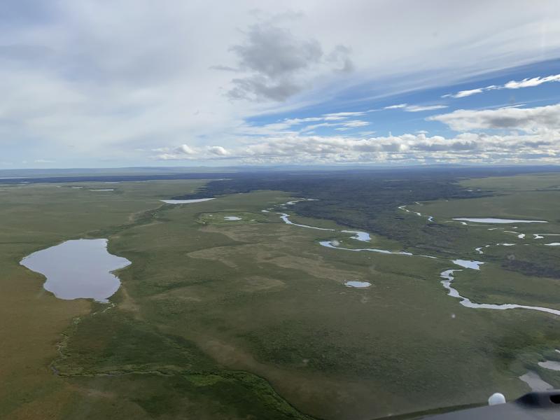 Distant view of the Lost Jim lava flow, the youngest lava flow in the Imuruk Lake Lava Field. It is thought to have erupted roughly 1,000&ndash;2,000 years ago. 