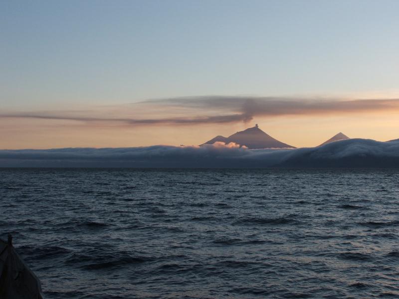 Pavlof Volcano eruption viewed from Pavlof Bay, January 2004.