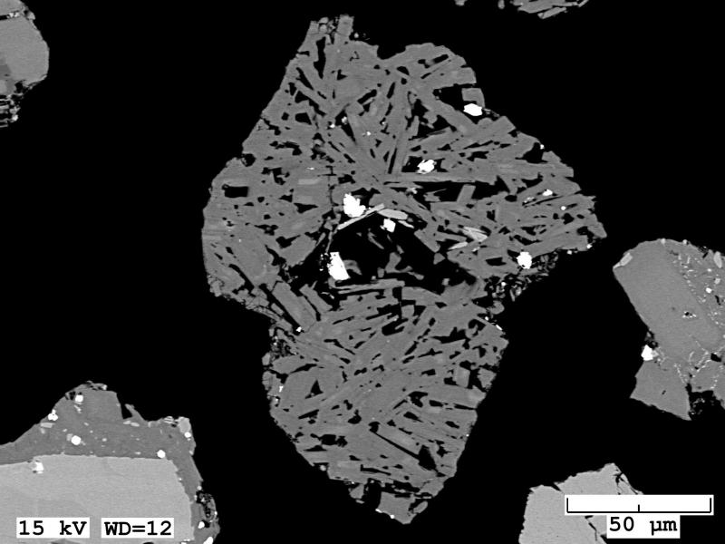 BSE image of a dense to porous crystalline tephra grains collected from the January 31, 2017 eruption at Bogoslof. 
