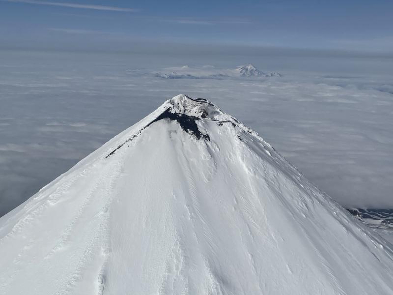 Upper flanks of Shishaldin Volcano, viewed from the northeast. Westdahl Volcano is in the background. Photo taken during the 2021 Steadfast campaign