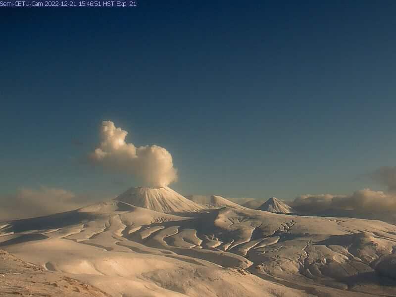 Degassing at Mount Young, on Semisopochnoi Island, seen in AVO&#039;s CETU webcam on December 21, 2022.