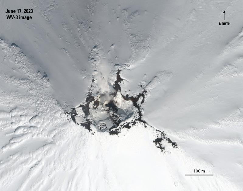 WorldView-3 image of the Shishaldin summit crater, June 17, 2023. Image ...