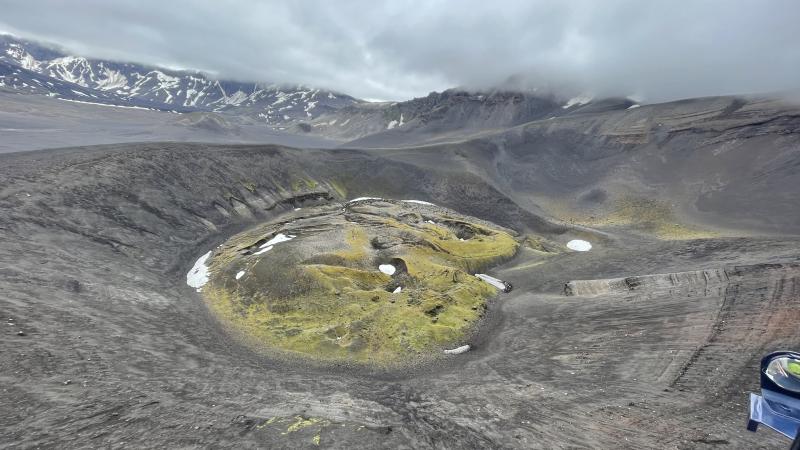 View of 1931 main crater, Aniakchak Caldera, looking from north to south across crater with Birthday Pass in the distance. 