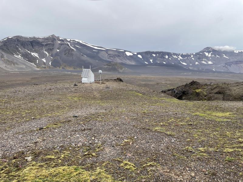AVO site ANVM near Vent Mountain, Aniakchak Caldera. AVO field teams installed a new GPS monument which may be used to detect deformation caused by magma movements.