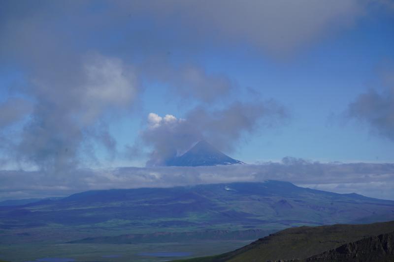 Possible rim collapse event on the NE side of Shishaldin Volcano, viewed from AVO site WTUG. T+3:28min