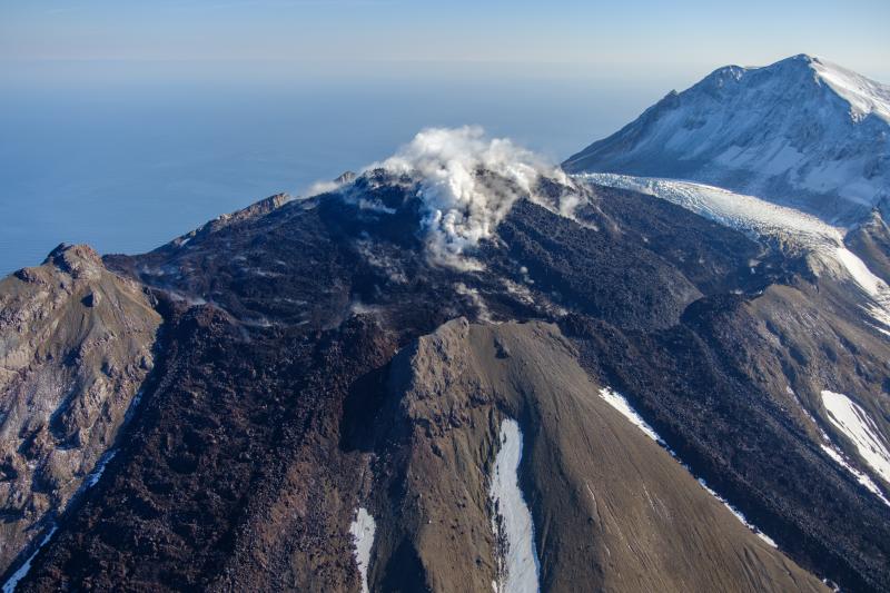 Oblique view of Great Sitkin Volcano looking northeast at the active ...