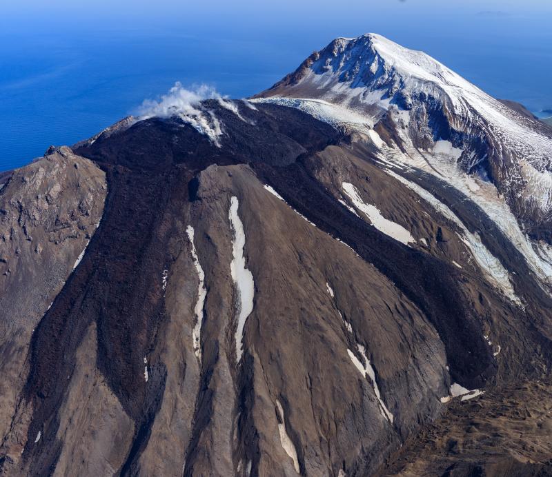 Oblique view of Great Sitkin Volcano looking northeast at the active ...