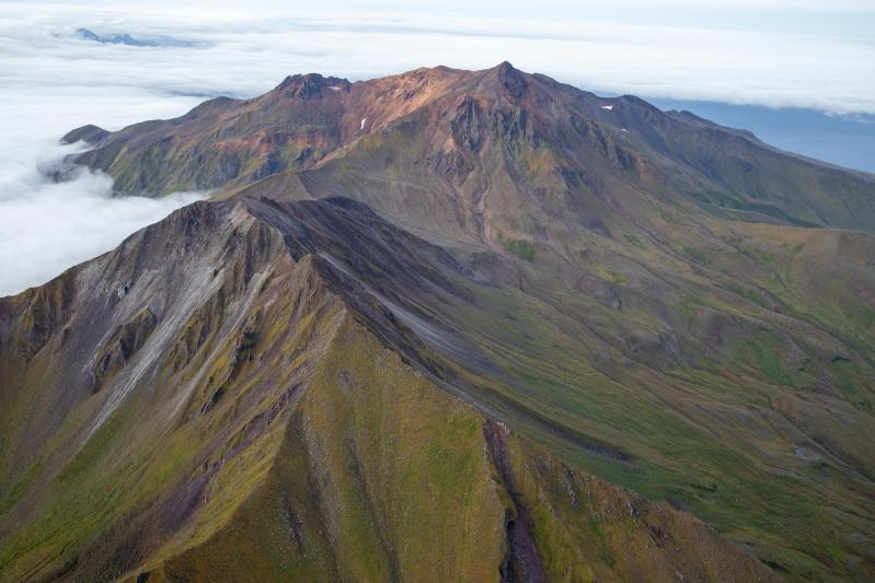 Mount Moffett on Adak Island as viewed during a photo survey by AVO geologists. View is from the northeast.