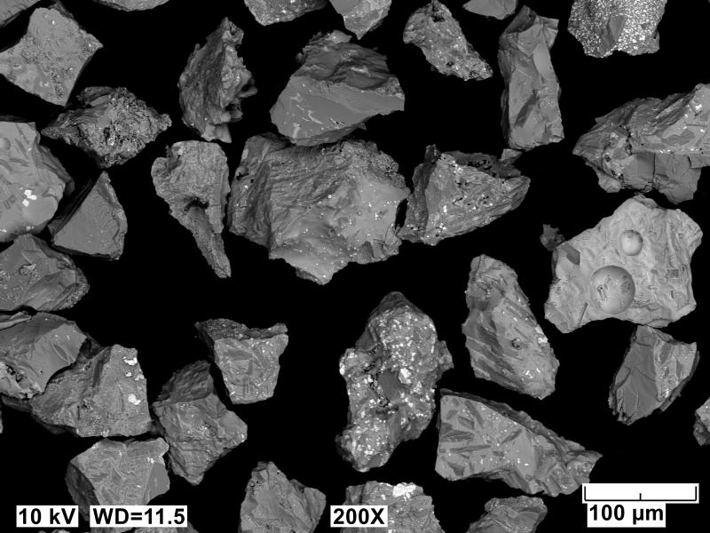 Scanning electron microscope image of 2023 Shishaldin ash collected on the SE flank of the volcano on August 20, 2023.