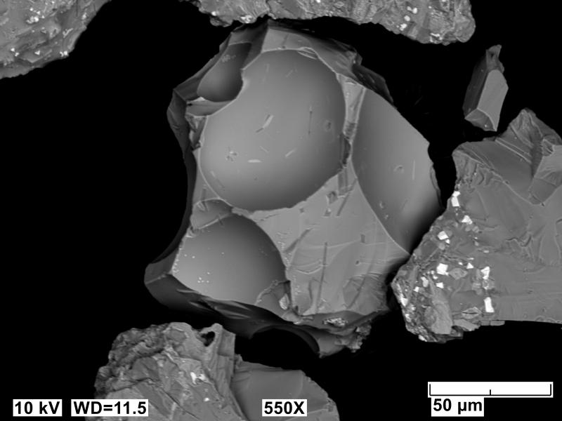 Scanning electron microscope image of 2023 Shishaldin ash collected on the SE flank of the volcano on August 20, 2023.
