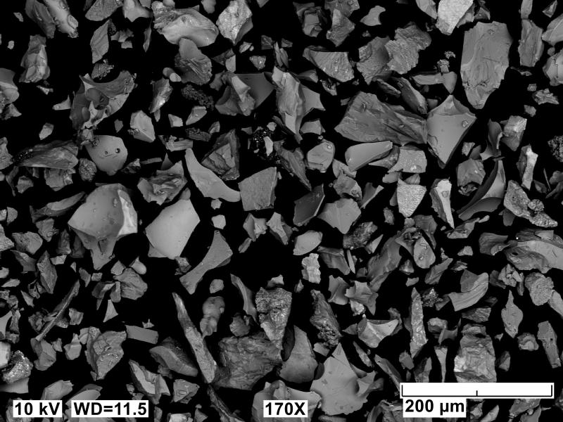 Scanning electron microscope image of Shishaldin ash that fell on the R/V Sikuliaq approximately 300 km NE of Shishaldin on August 26, 2023 (Event 8 of the 2023 eruption).