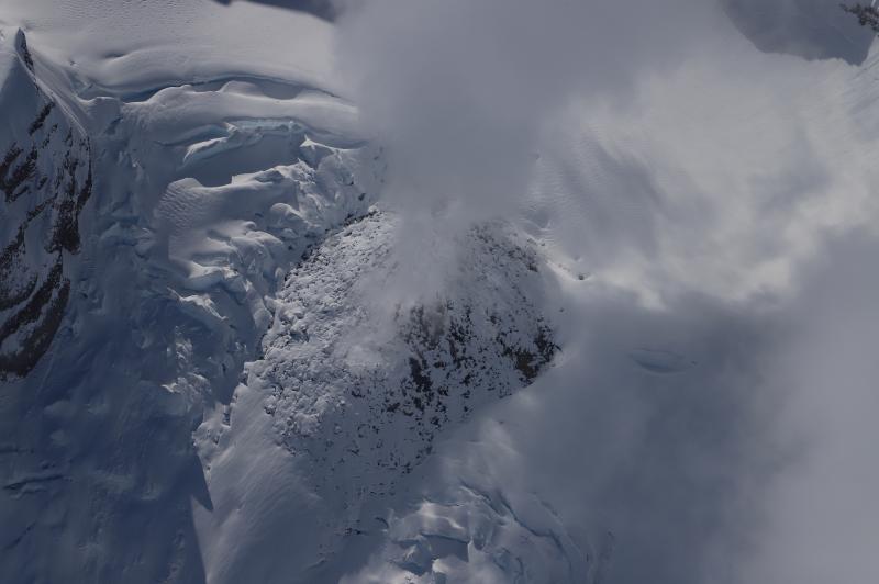The 2009 lava dome at Redoubt Volcano is seen from an AVO overflight on May 14, 2024.
