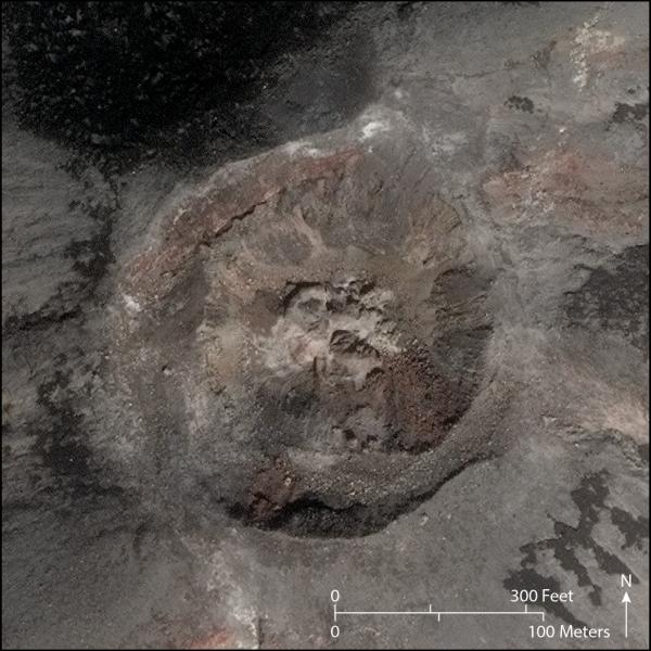 Satellite image showing the summit crater of Mount Cleveland, Alaska, after the explosion of June 2, 2020. Image acquired by WorldView-2, July 19, 2020.