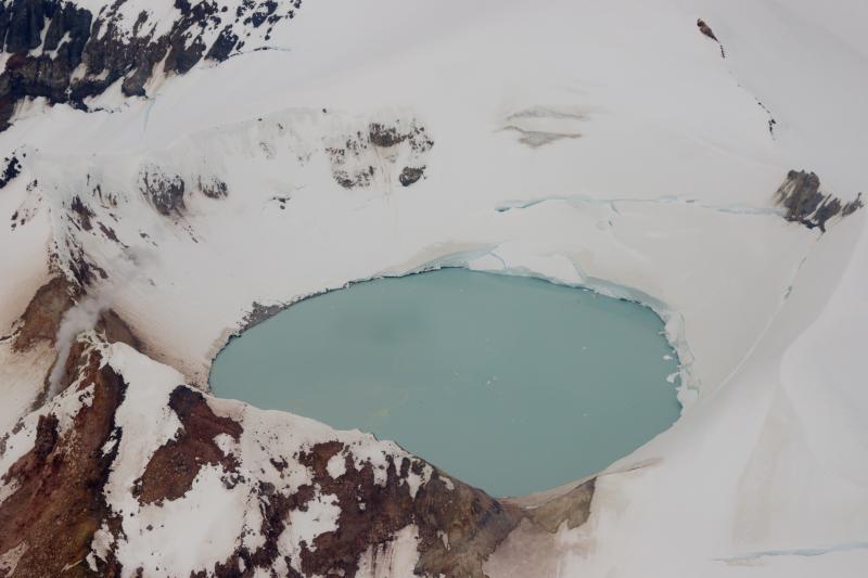 Mount Douglas crater lake and fumarole imaged during the June 2024 gas survey.