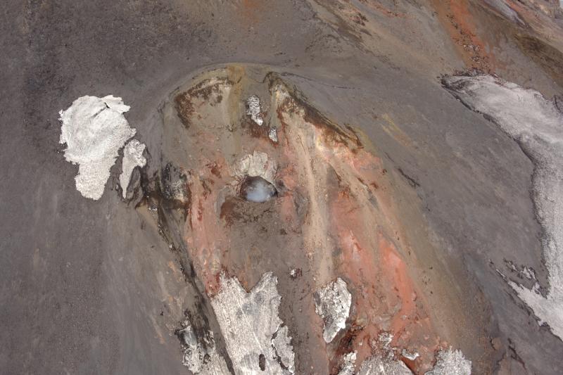 Closeup view of one of the 2021 eruption vents on Pavlof Volcano viewed during an overflight on July 23, 2024. 