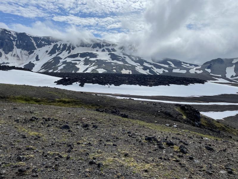 Vent Mountain lava flow in Aniakchak Crater as seen from AVO seismic station ANVM. View toward the SW.