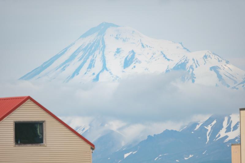 Clear view of Pavlof Volcano from Cold Bay, Alaska.