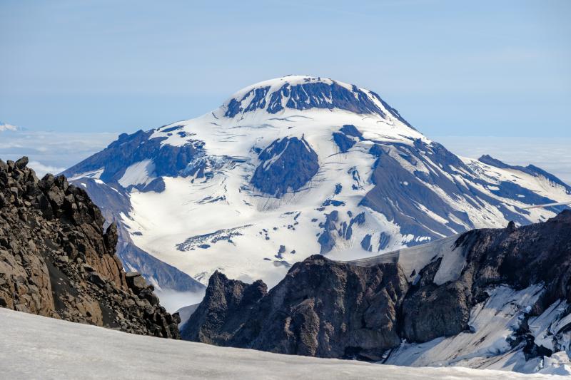 The northwest flank of Roundtop Mountain viewed from the high on the north flank of Isanotski Peaks.