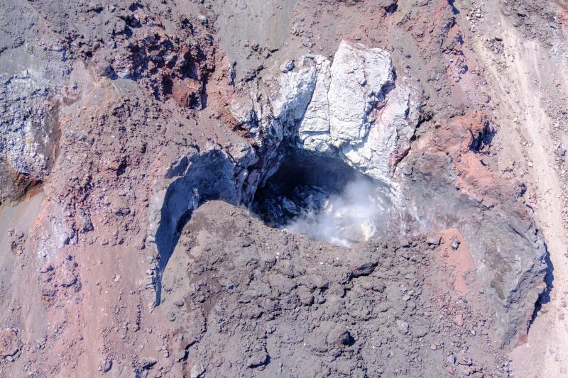 Inactive vent that fed the 2021 eruption of Pavlof Volcano, viewed during an airborne gas survey on July 31, 2024.