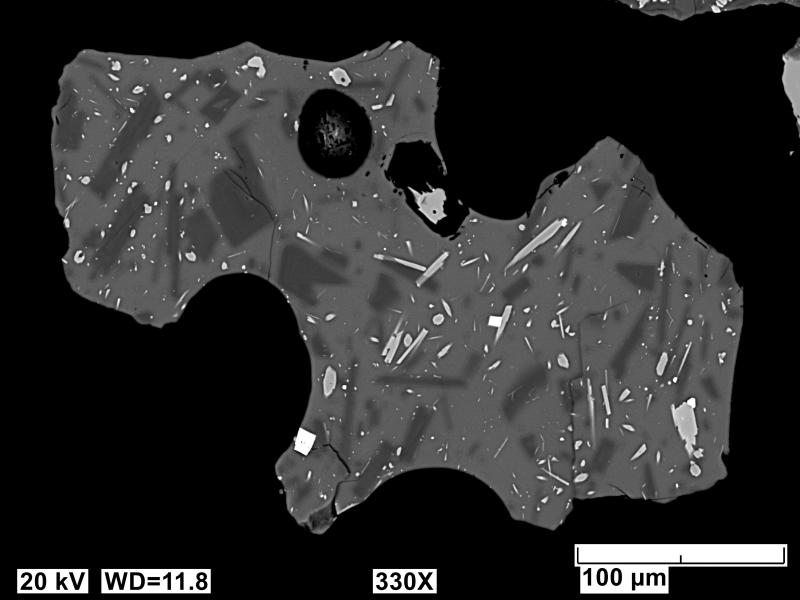 Backscatter electron images of tephra grains collected from Semisopochnoi in 2021. Images acquired on a JEOL 6510LV Scanning Electron Microscope in Anchorage, AK, at 20 kv, 12 mm working distance, and a 65 spotsize value. 