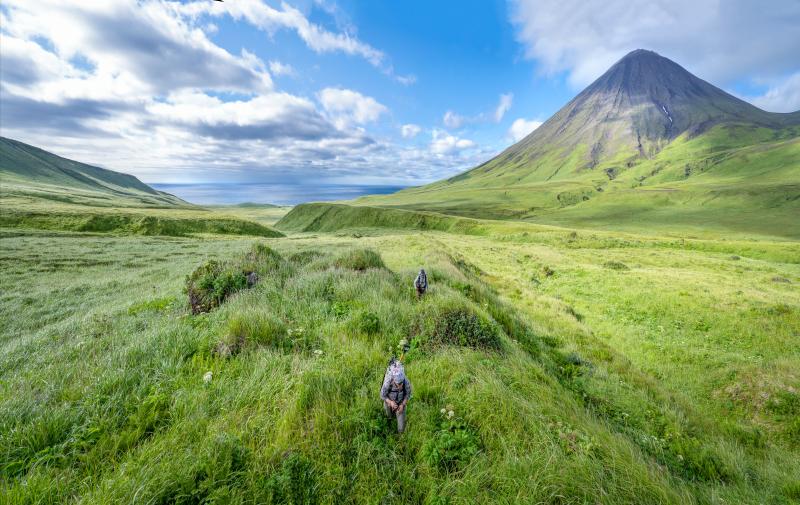 Hiking into Semisopochnoi Caldera
