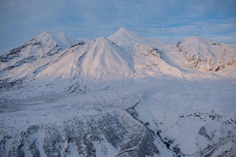 Mount Spurr and Crater Peak from the south during a helicopter survey on December 18, 2024.