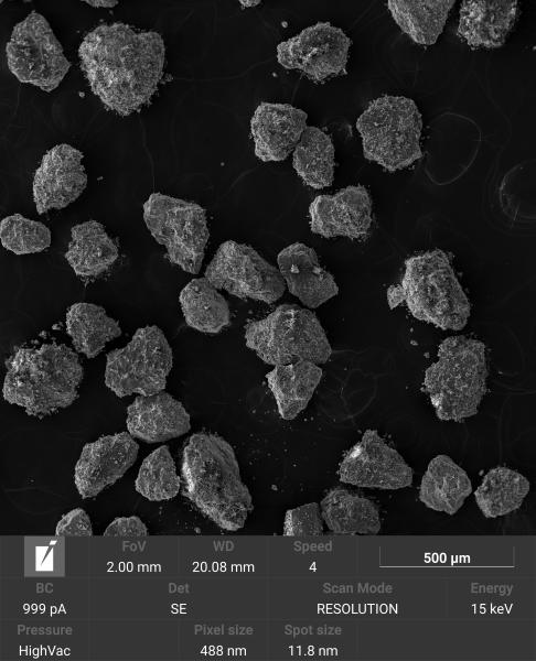 Bulk ash sample of August 1992 Mount Spurr Crater Peak ash collected in Anchorage. The image was collected on a Scanning Electron Microscope with a 2 mm field of view. 
