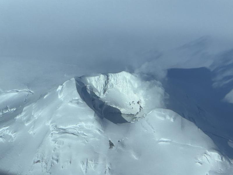 View of Mount Spurr's summit crater on March 28, 2025. Photo by Carl Kohntopp. 