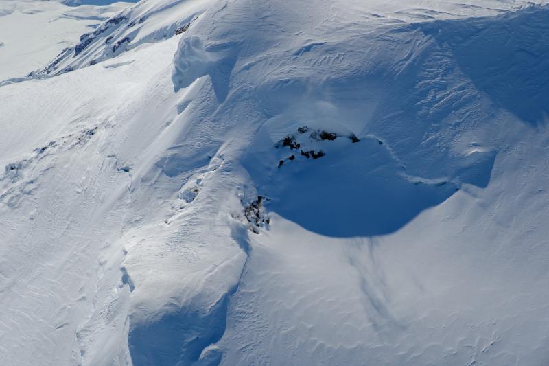 Area of persistent fumarolic activity on the northeast flank of the Mount Spurr summit cone on April 25 during an AVO gas and photo survey. 