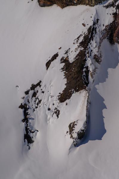 Overhead view (west is to the top of image) of a ridge inside the Crater Peak crater. This ridge has been the source of subtle fumarolic activity and carbon dioxide emissions starting in February 2025. 