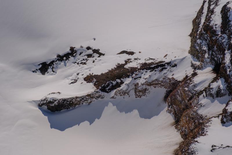 Overhead view (south is to the top of image) of a ridge inside the Crater Peak crater. This ridge has been the source of subtle fumarolic activity and carbon dioxide emissions starting in February 2025. 