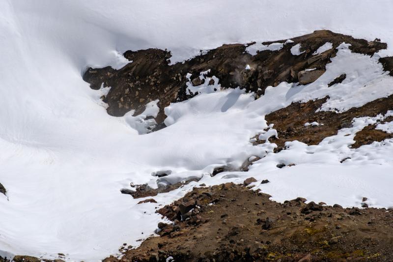 Fumarole area within Crater Peak on May 23, 2025. The area had very light steaming and was emitting only carbon dioxide. View is to the southeast.