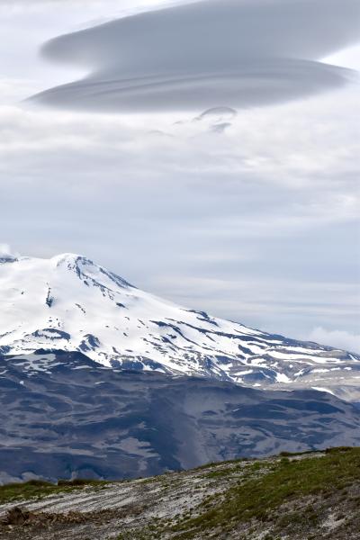 Lenticular clouds above Mount Mageik viewed from station KAB2.