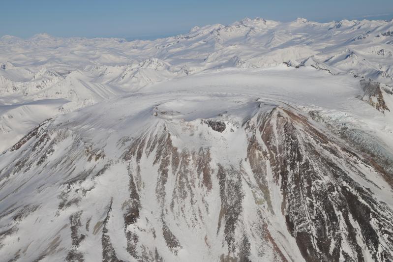 Summit of Griggs with a small fumarole halfway up the steep chute trending to the bottom right of the photo.