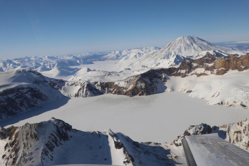 Katmai caldera lake, frozen over.