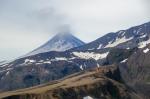 Gas plume viewed from downwind of Shishaldin Volcano from the south flank of Isanotski Peaks. 